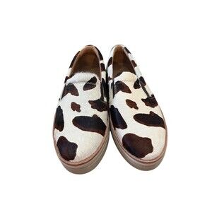Lucchese After-Ride Slip-On Sneakers Womens 10M Ivory Cow Print Casual